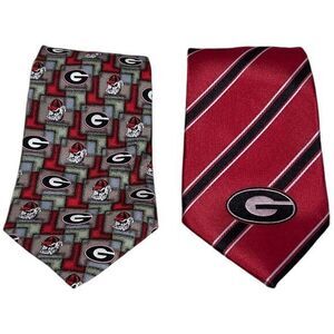 Eagles Wings University Of Georgia Bulldogs Logo Woven Silk Necktie Set of 2 Red